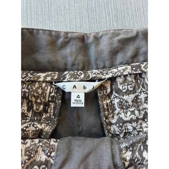 CAbi Wide Leg Flare Linen Pants Taupe Brown 4 - Picture 4 of 8